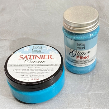 Satiniercreme Türkis,  Glitter Effekt Creme in Blue Saphire